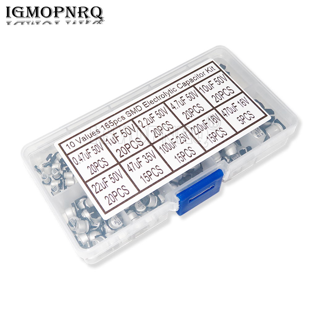 Capacitor Kit Assortment - 165 قطعة 10 قيم SMD الألومنيوم